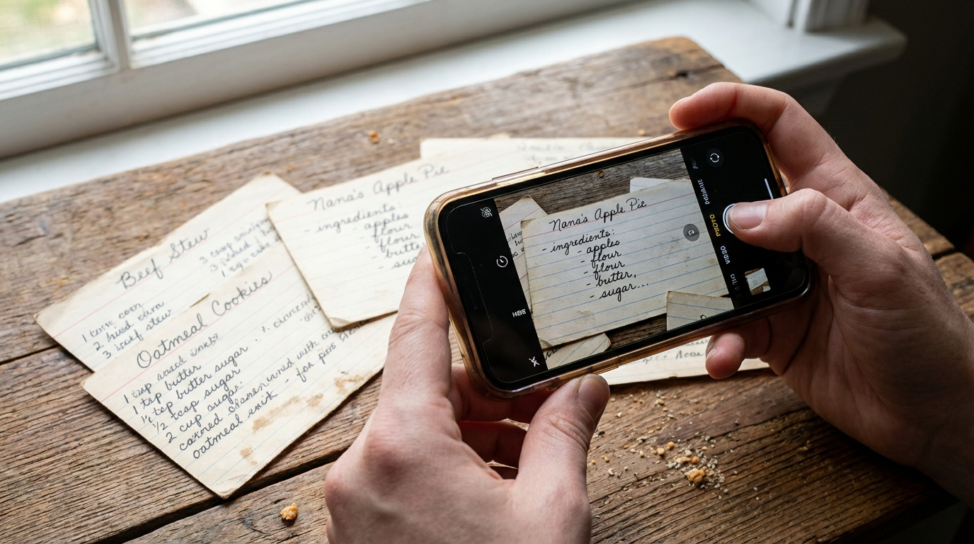 Phone scanning a handwritten recipe card